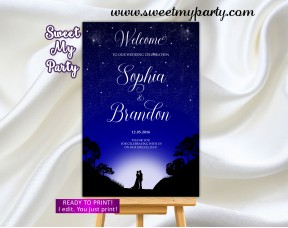 Under the Stars Wedding Welcome Sign,Galaxy Wedding Welcome sign,(97w)